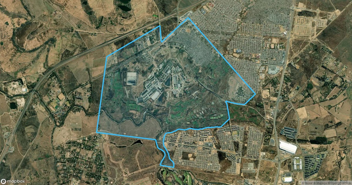 Aerial view of Remaining Extent of Portion 1 of the Farm Diepsloot 388 Jr with its registered boundary